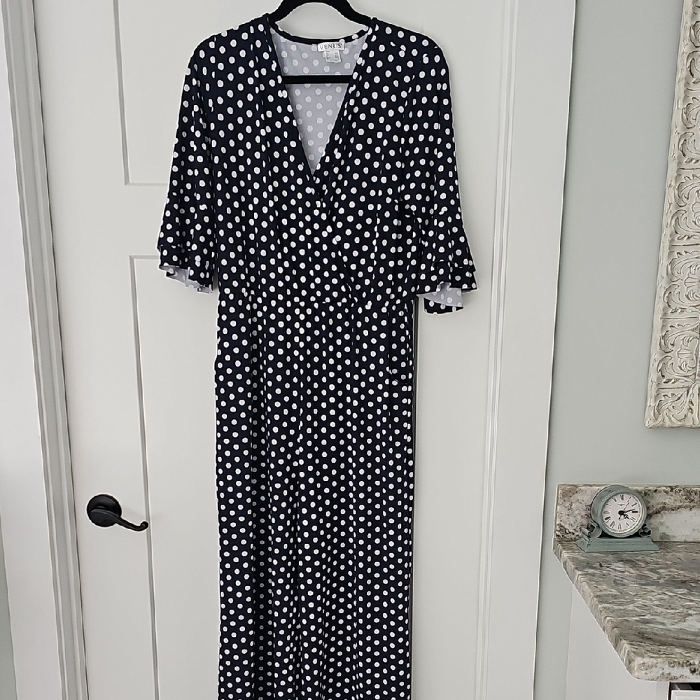 VENUS Navy Blue and White Polka Dot Jumpsuit Size Large